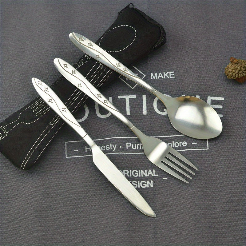 Stainless Steel Camping Cutlery Set 3-Piece with Portable Bag