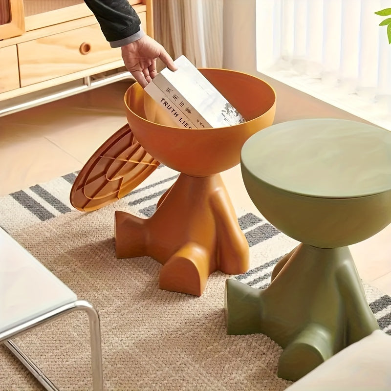 Cream-Style Round Side Table Lightweight Plastic Multi-Functional Ottoman for Living Room Bedroom Kitchen in Various Colors