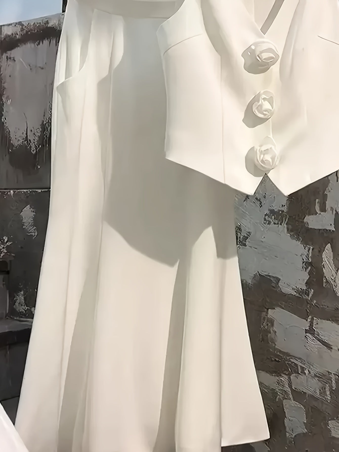 Elegant Solid Color Vest and Skirt Set for Women Polyester Spring Summer