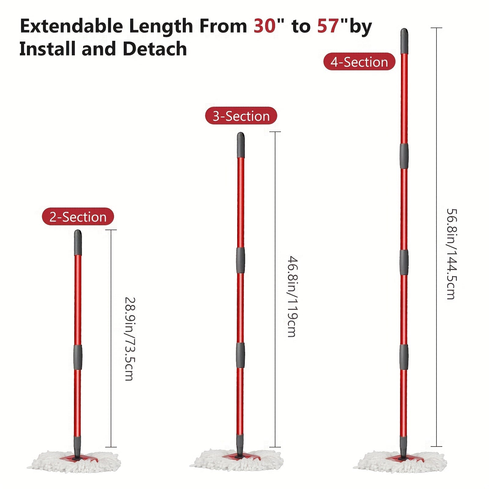 White 4-Piece Mop Head Set with Red Gray Mop Handle and Triangle Plate