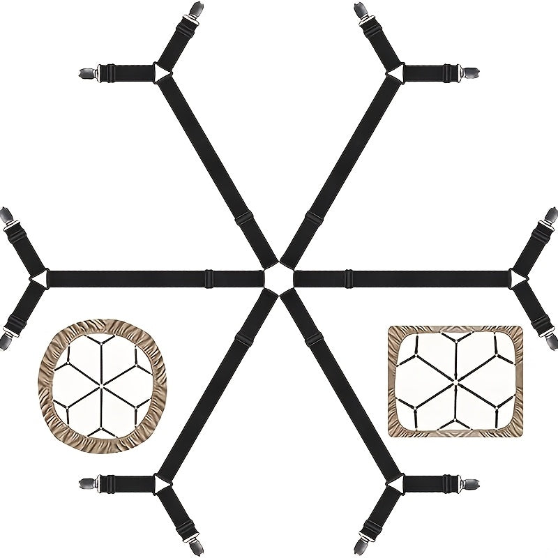 Set of 6 Black Bed Sheet Grippers with 12 Clips Non-Slip Secure Fit