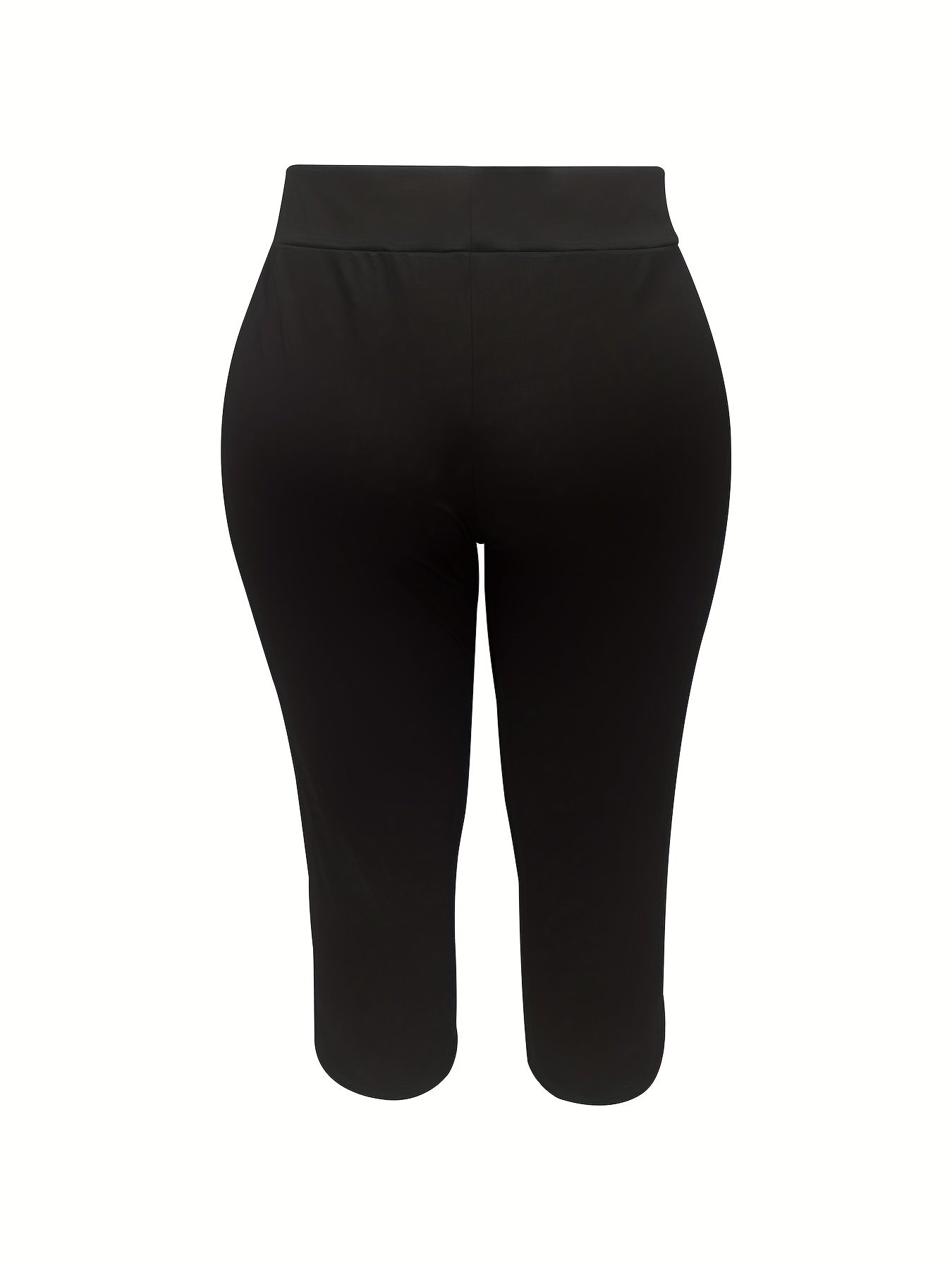 Pantalones capri de talla grande para mujer, de color sólido, de tiro alto y con elasticidad media