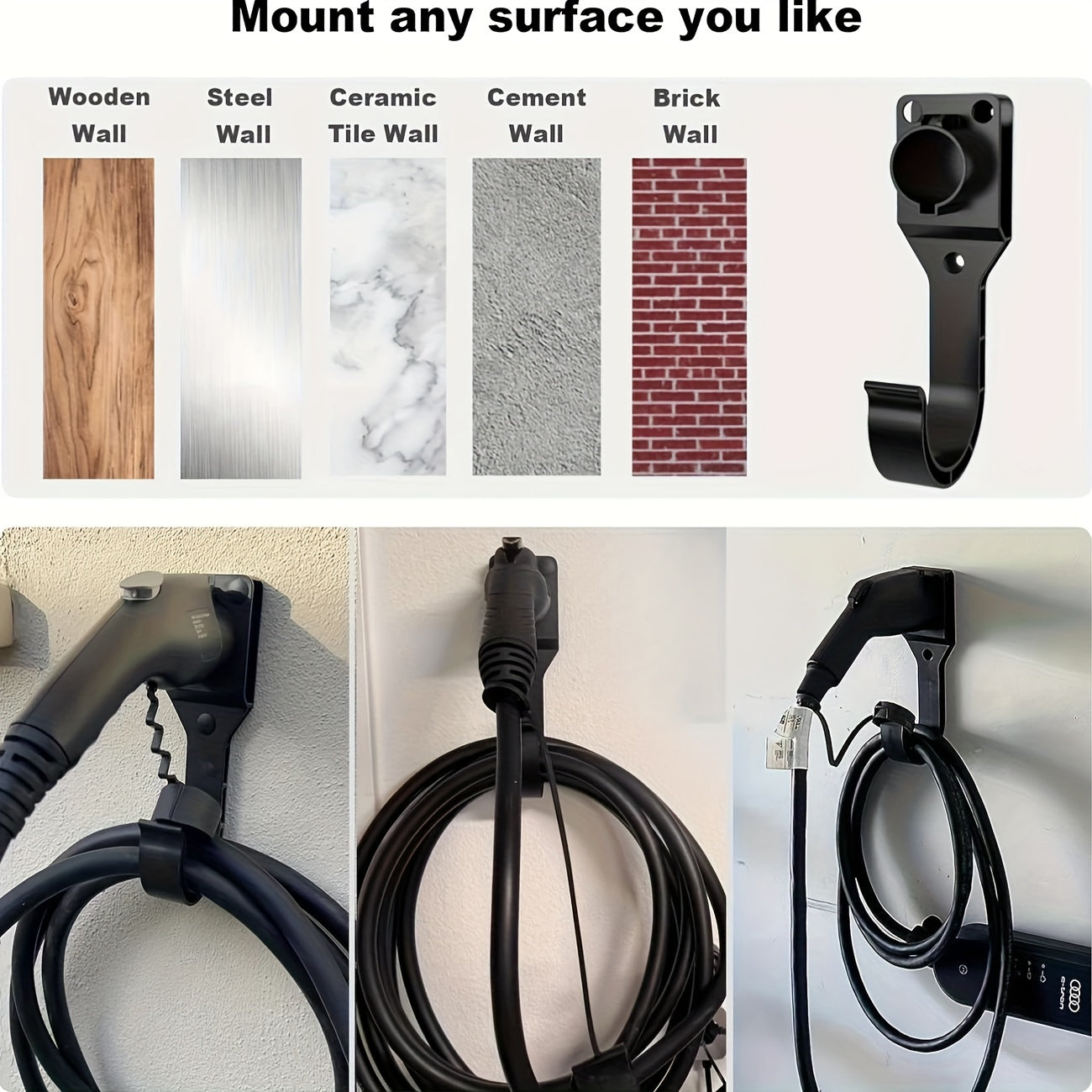 EV Charger Cable Holder SAE J1772 European Standard Charging Cable Organizer Portable EV Cable Hook