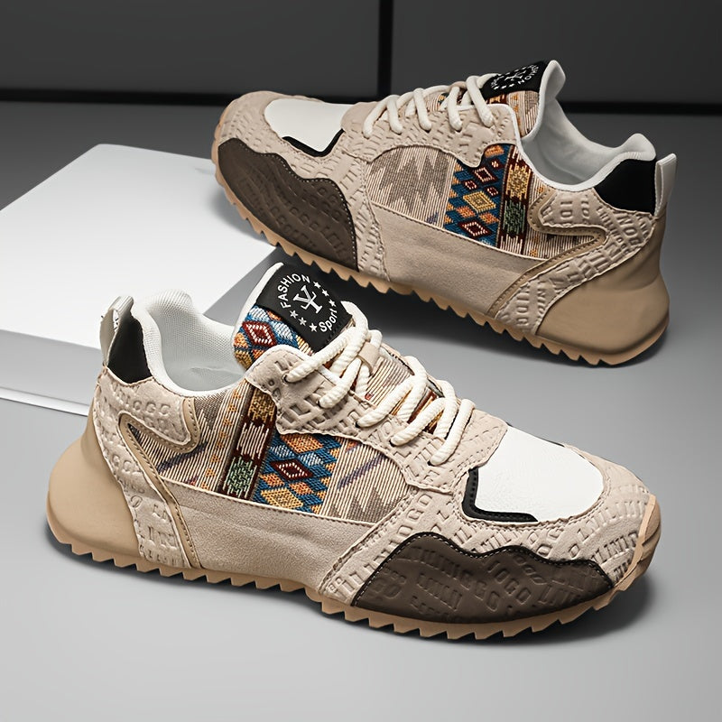 Men's Casual Lace-Up Sneakers All-Season PU Fabric Solid Color Low Top