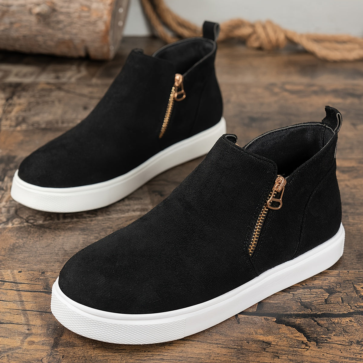 Women's Ankle Boots Retro Solid Color Flat Boots with Side Zipper