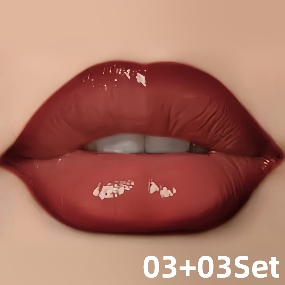 Women Lip Gloss and Lip Liner Set Dewy Finish Brown Long-Lasting Matte