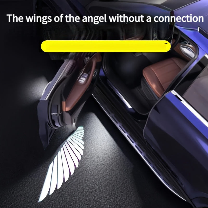 2pcs Set LED Door Projector Light with Angel Wings Decorative Ambient Black Carbon Fiber