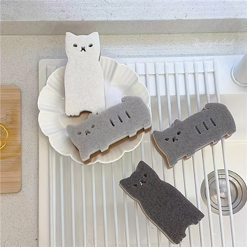 4 Piece Cat-Shaped Kitchen Sponge Set Durable Dishwashing Cleaning Tools