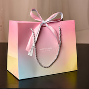 Gradient Color Paper Gift Bag with Ribbon Bow for Cosmetics and Party Favors