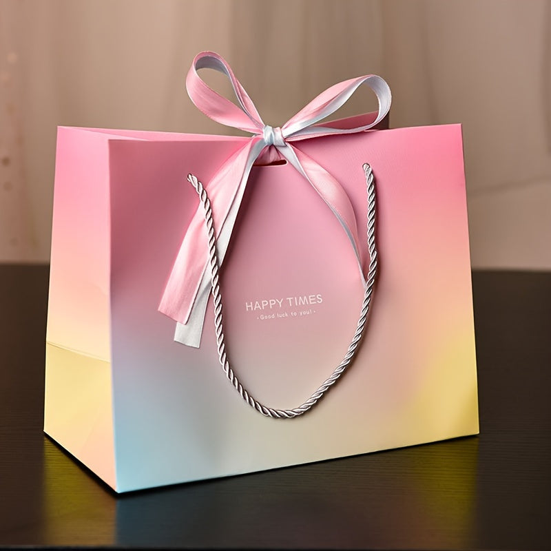 Gradient Color Paper Gift Bag with Ribbon Bow for Cosmetics and Party Favors