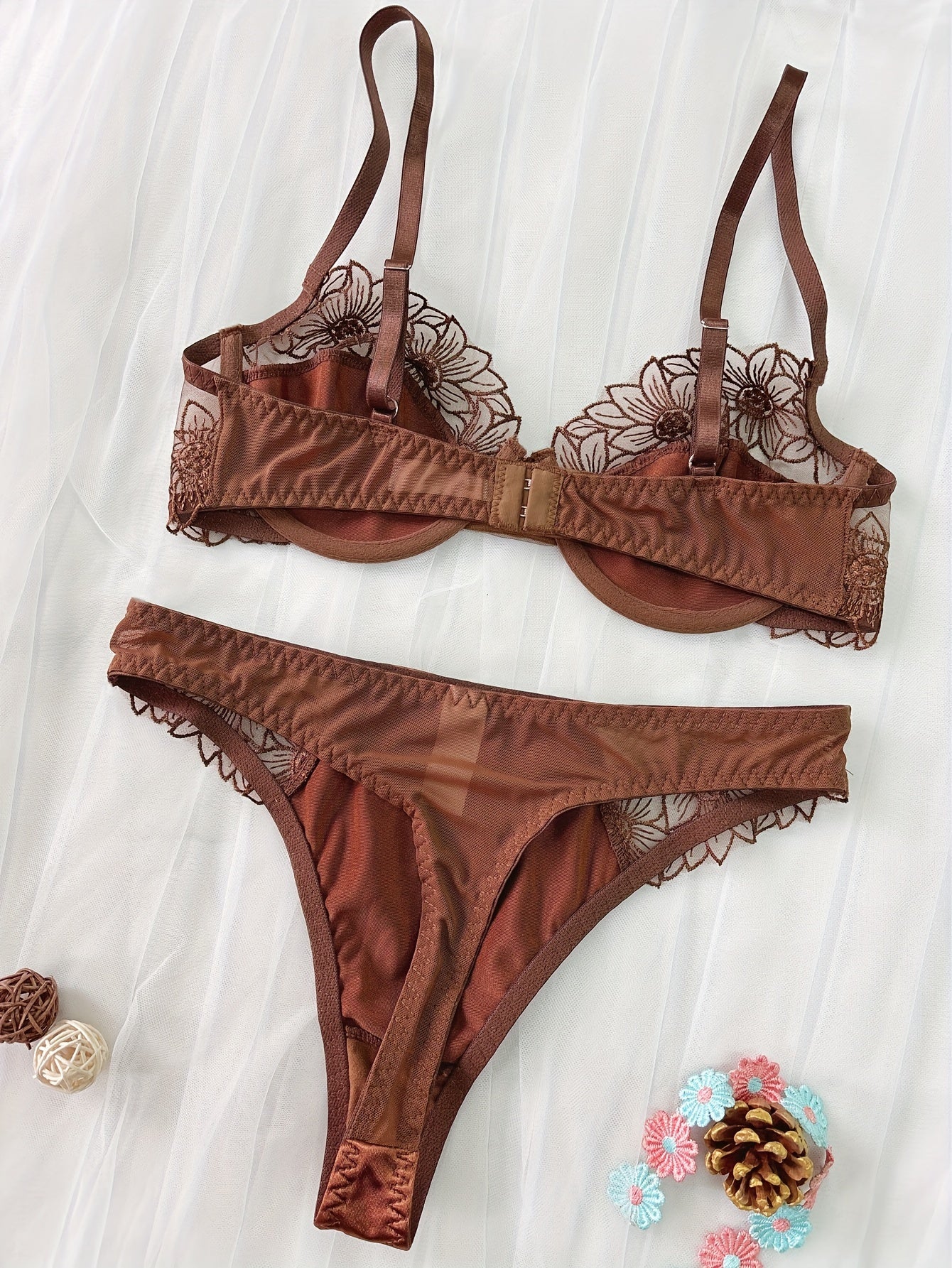 Women's Floral Embroidered Lingerie Set with Underwire Bra and Panty
