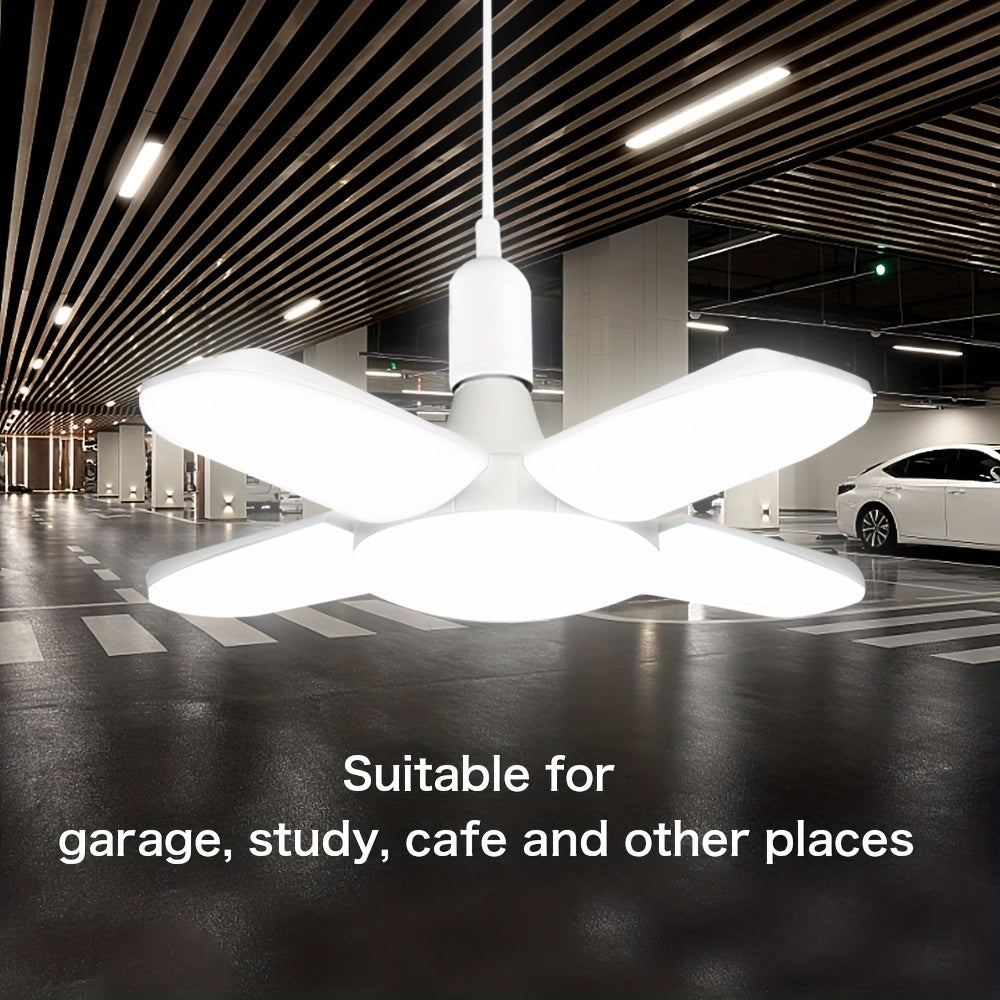 Small LED Folding Lamp with Four-Leaf Design 28W Bright Indoor Garage Lighting Adjustable Color Temperature