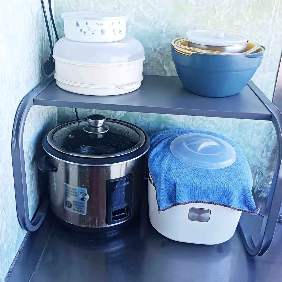 Metal Kitchen Storage Rack for Microwaves Ovens and Rice Cookers Dual Tiers Painted Finish