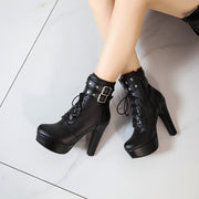 Women's Solid Color Faux Leather Ankle Boots with Block Heel