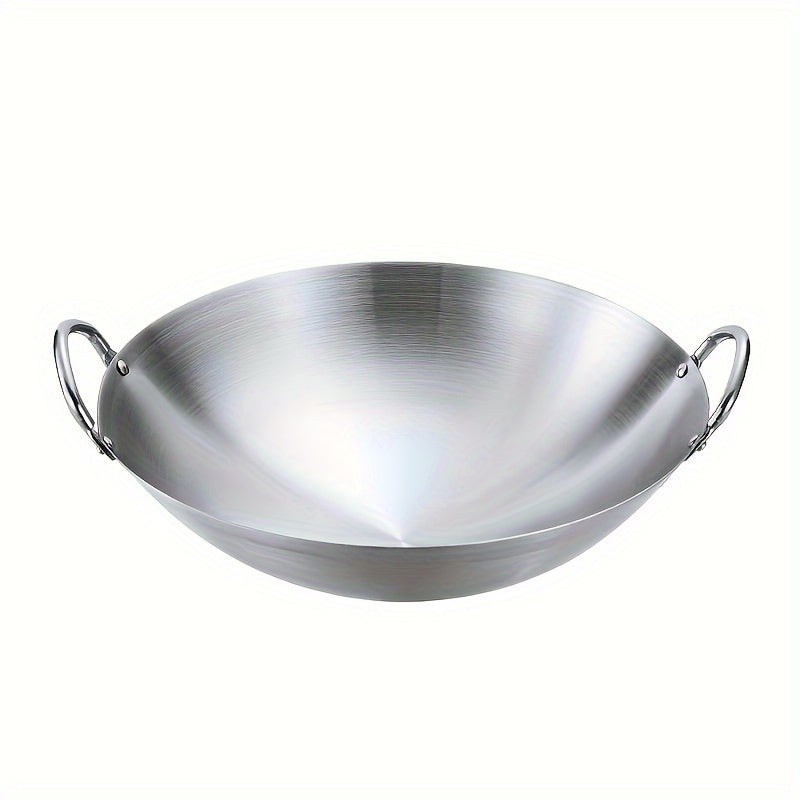 Stainless Steel Wok 38cm Heavy-Duty Uncoated Pan for Restaurant or Home Cooking