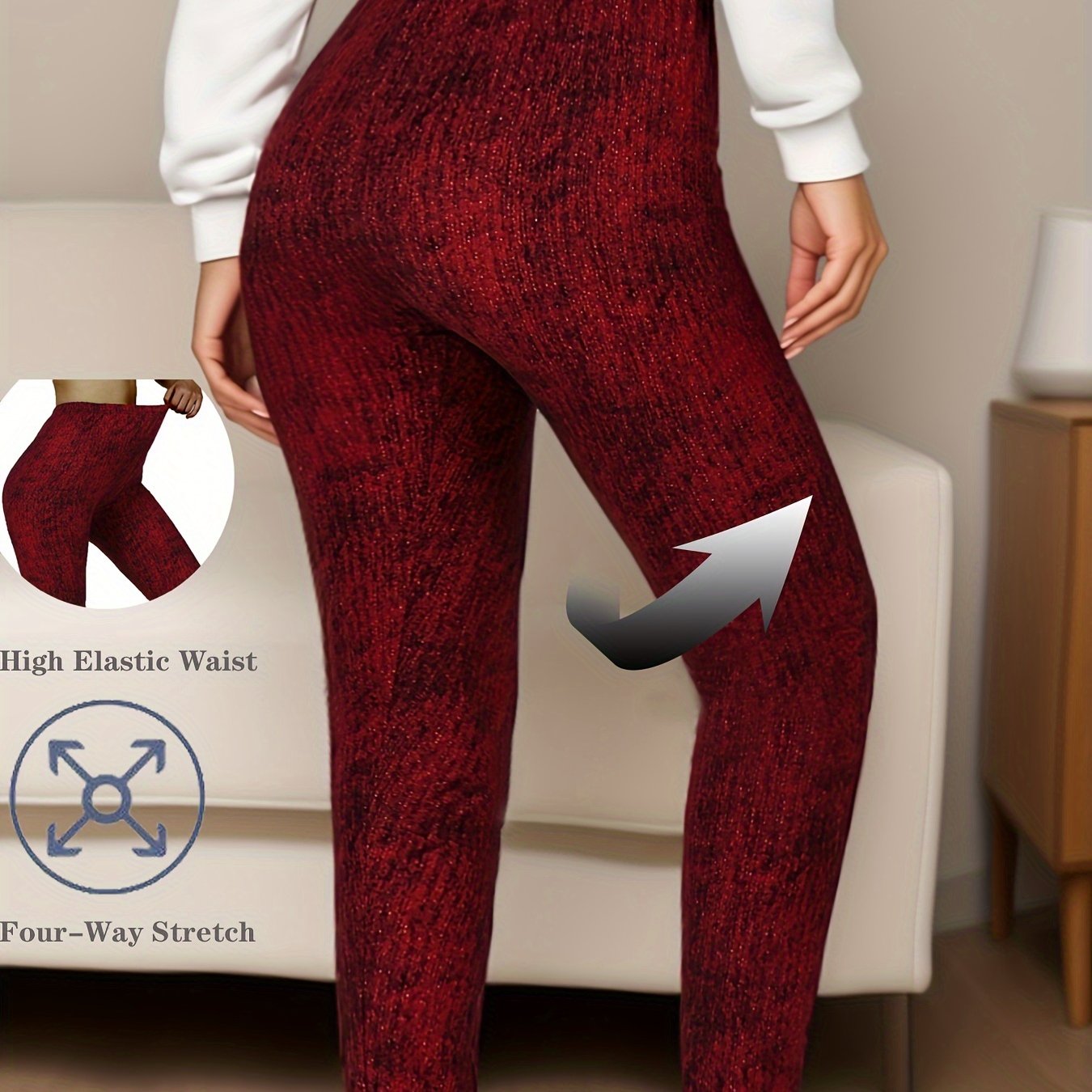 Women's High Elastic Hemp Dot Skinny Leggings for Workout and Casual Wear