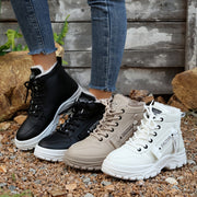 Women's Winter Ankle Boots Lace-Up High-Top Faux Leather Casual Shoes
