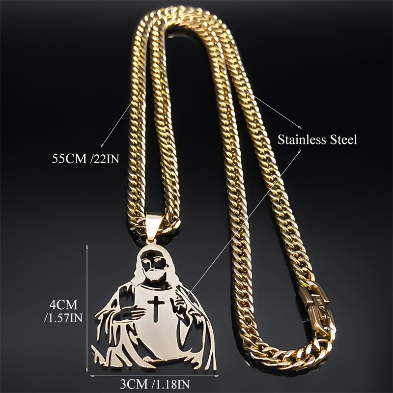Men Women Cross Pendant Necklace 18K Gold Plated Stainless Steel Religious Jewelry