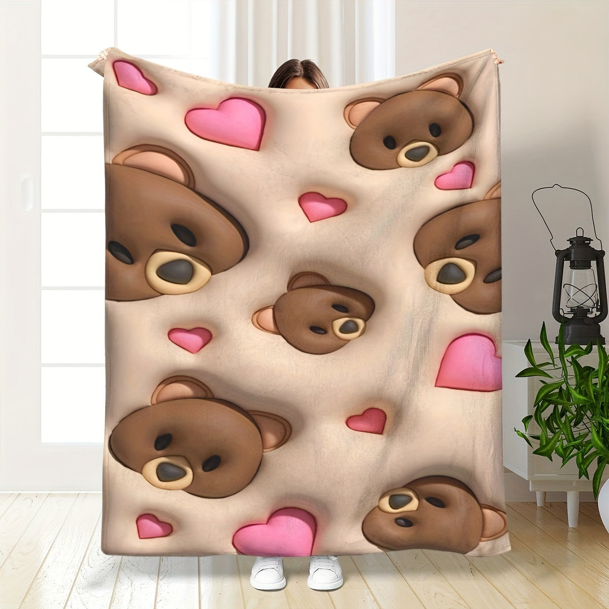 Soft Bear-Patterned Fleece Blanket for Kids and Adults, Cozy and Comfortable