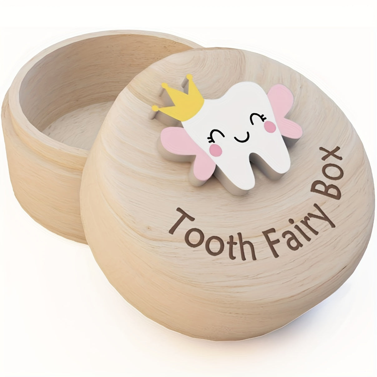 Handcarved Wooden Tooth Fairy Box for Kids with 3D Tooth Holder and Keepsake Storage