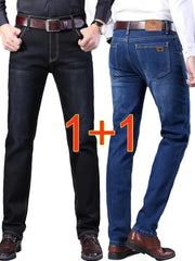 Men's Black Denim Trousers Set for Spring and Autumn Regular Fit All-Season
