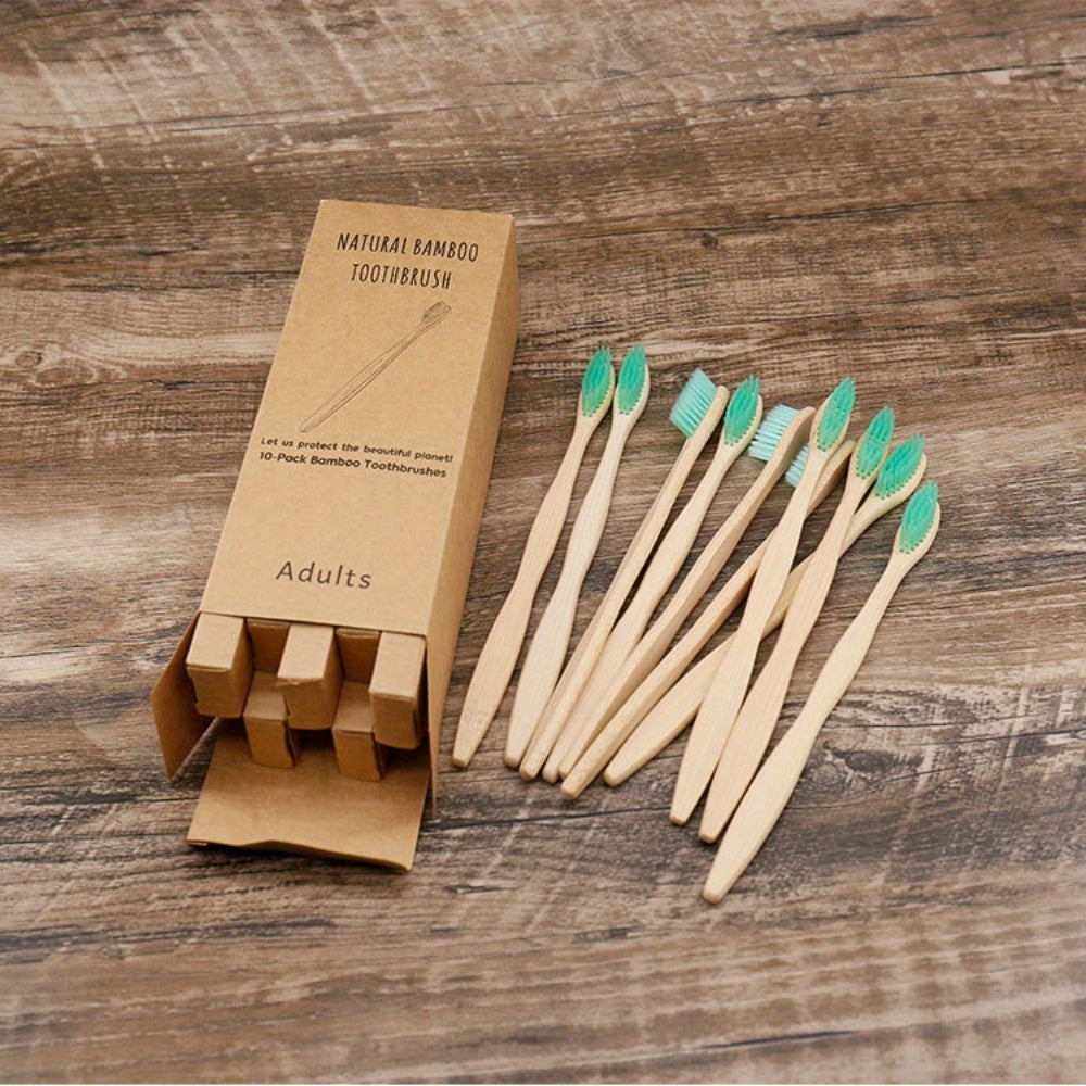 10 Packs Bamboo Toothbrushes for Adults Soft Nylon Bristles Full-Size Head