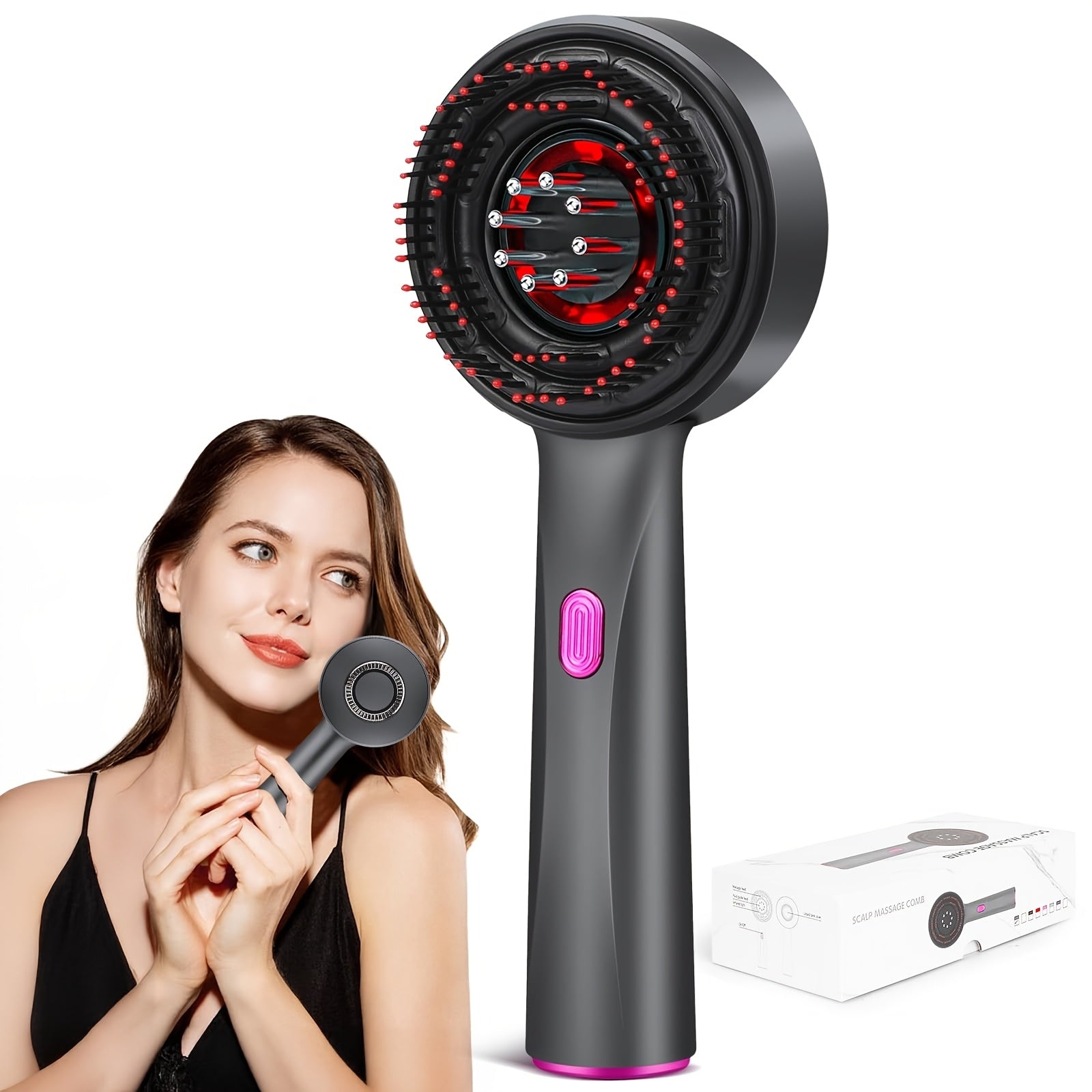 Qayta zaryadlanadigan elektr soch va bosh massaj qiluvchi cho'tka, USB quvvatlanadigan, chuqur bosh massaji va soch to'kilishini oldini olish foydalari bilan, qizil/qora kulrang.