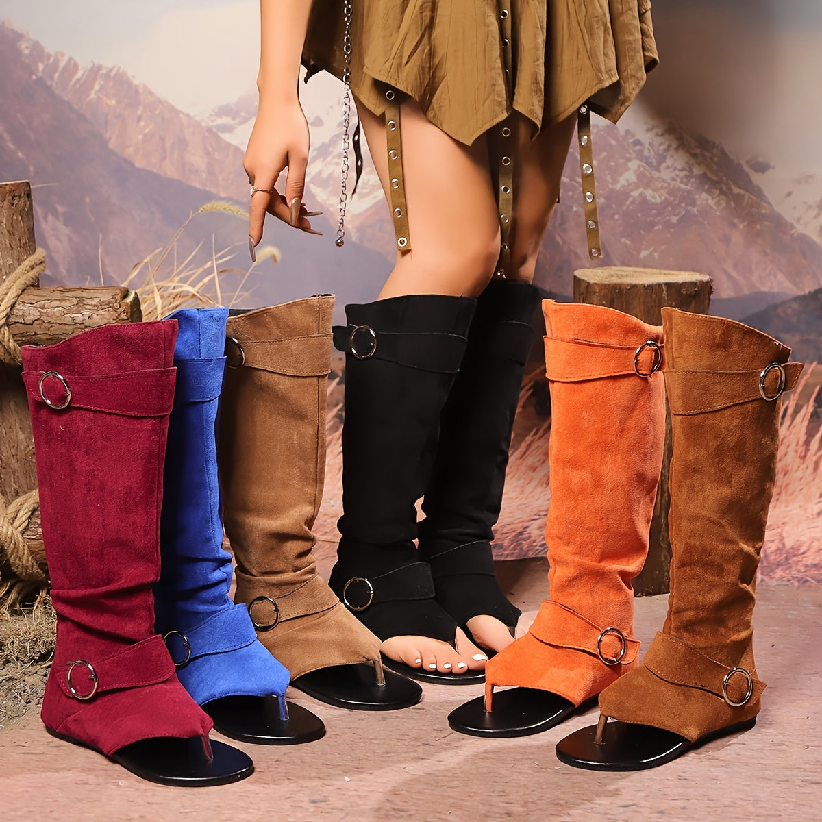 Women's Summer Slip-On Ankle Boots with Metallic Buckles Breathable Fabric