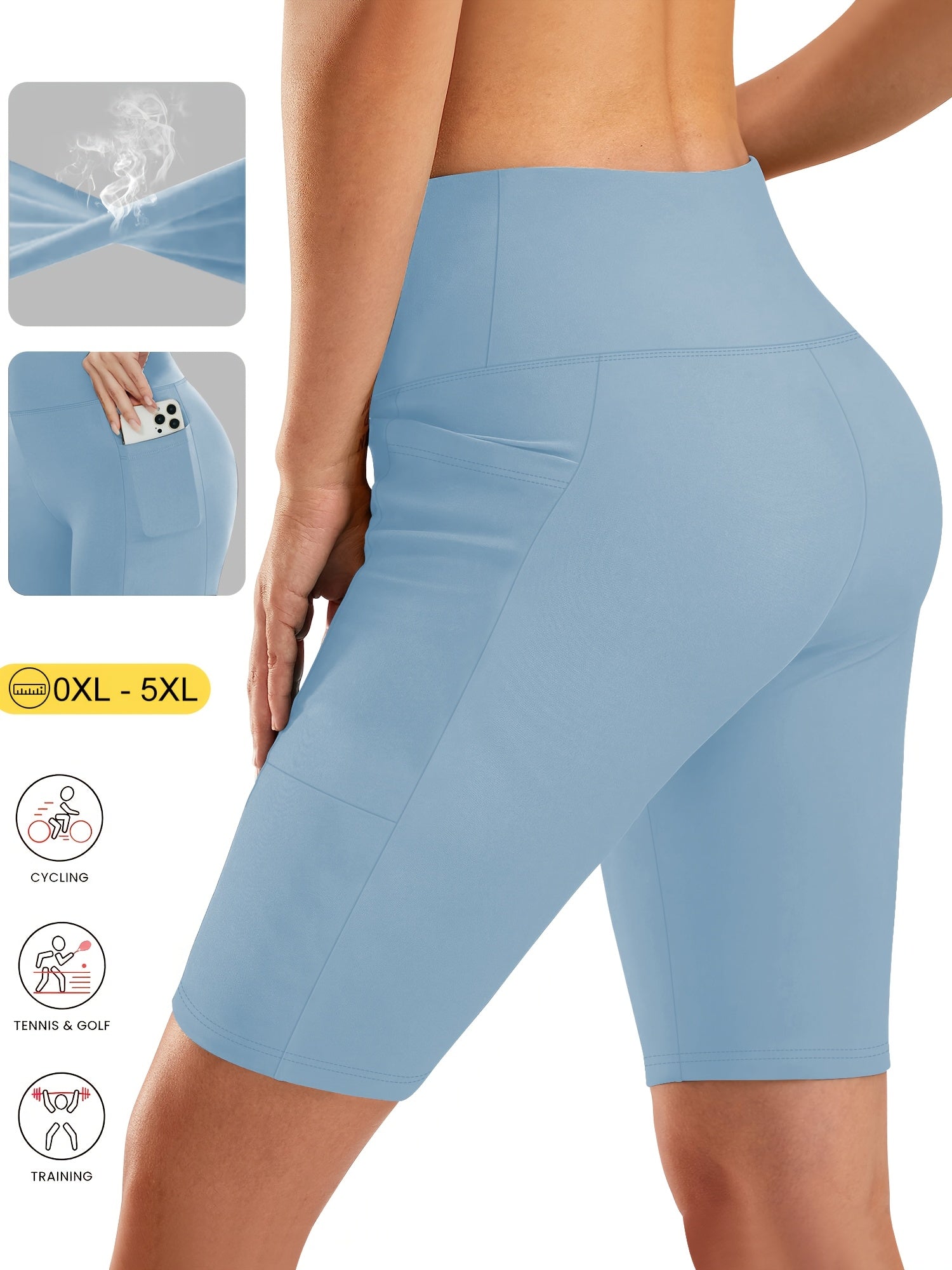 Pantalones cortos de tiro alto con elastano y bolsillos para mujer talla grande para verano