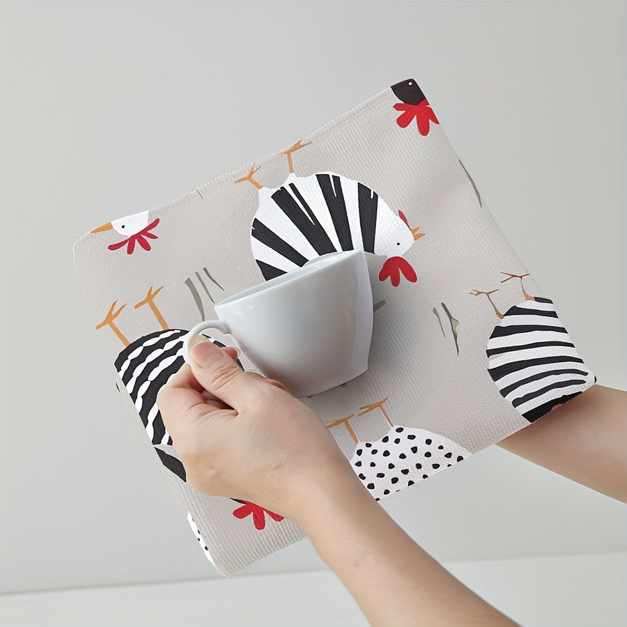 Rooster and Hen Kitchen Velvet Towels Absorbent Decorative Gift-Ready