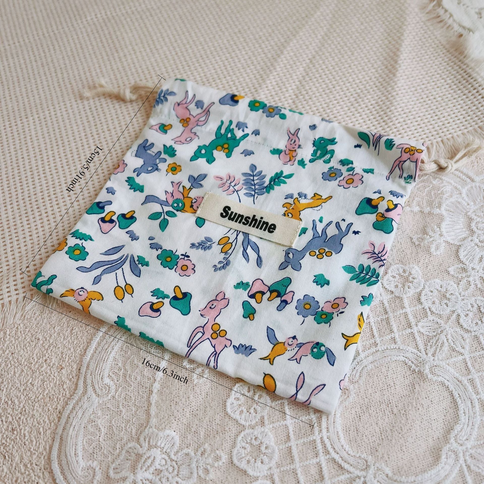 Organizador de bolsa con cordón rosa floral para joyas, cosméticos y regalos