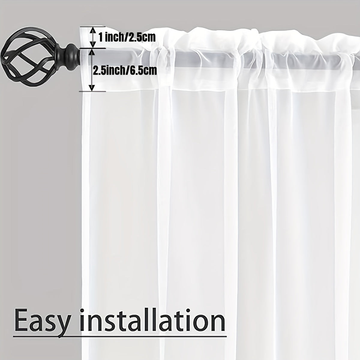 Set of 2 Transparent Lace Curtain Panels for Bedroom and Living Room with Rod Pocket