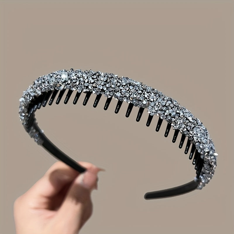 Set of 3 Rhinestone Hair Clips with Anti-Slip Headband for Styling