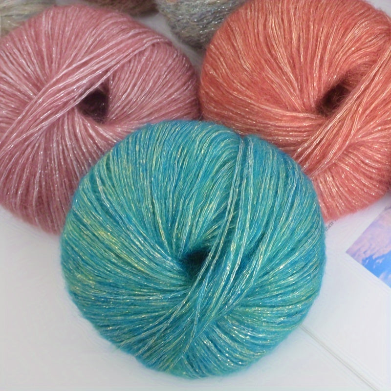 6-to'plam mohir paxta mohair ipi, tikish va makrame uchun, ko'p rangli gradient, 150G