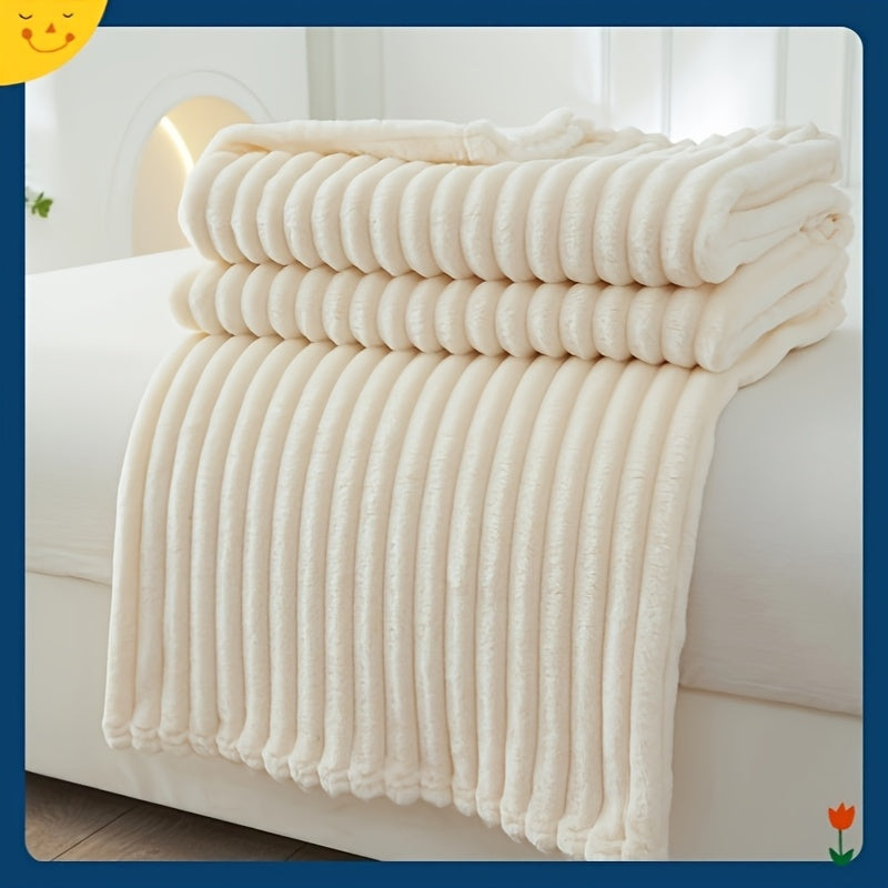 Modern Flannel Blanket with Geometric Design and Mink Fur Fabric for All-Season Use