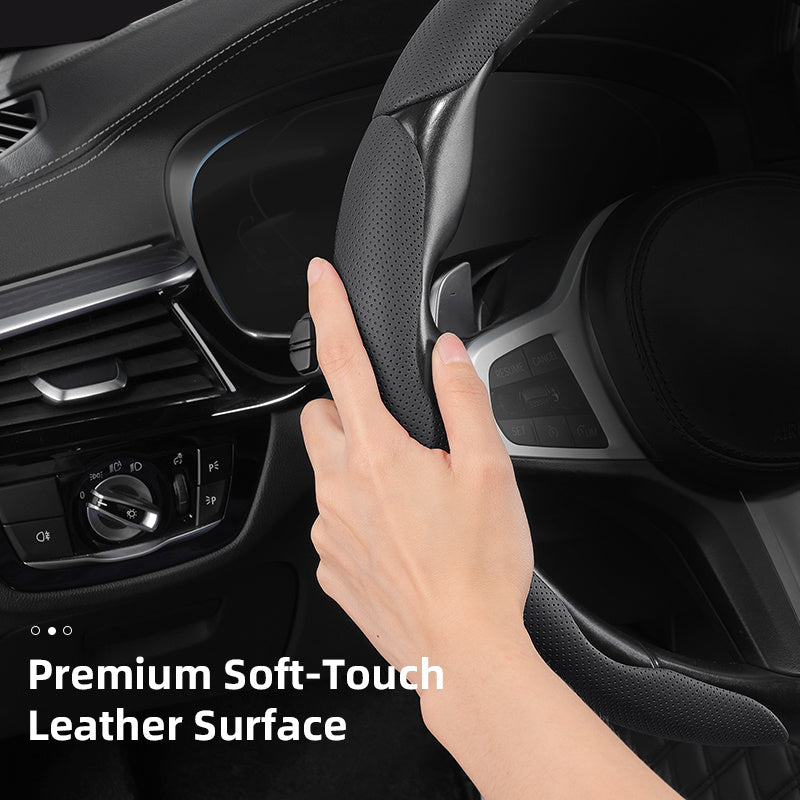 Universal Breathable PU Leather Steering Wheel Cover 2PCS Anti-Slip Durable