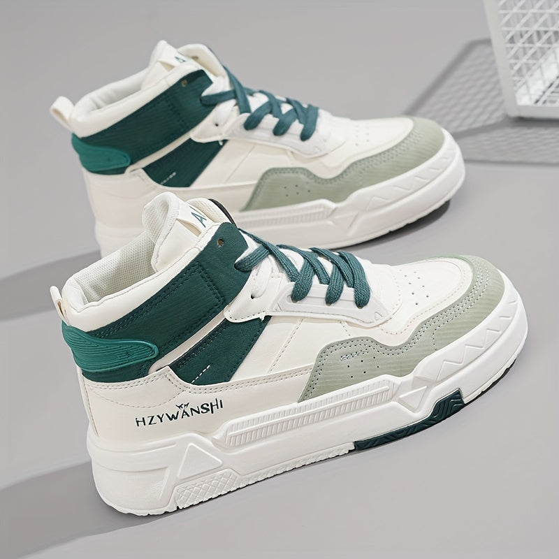 Women's White High-Top Sneakers, Fashionable Skateboarding Shoes