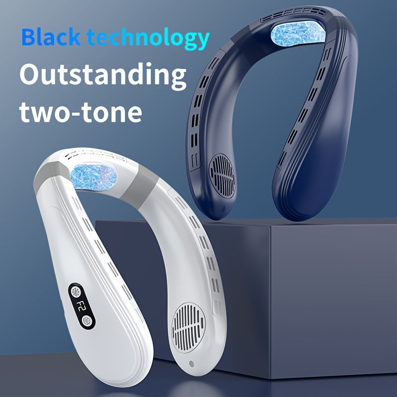 Portable Wearable Neck Fan with 360° Cooling Plate, USB Rechargeable, Quiet Operation