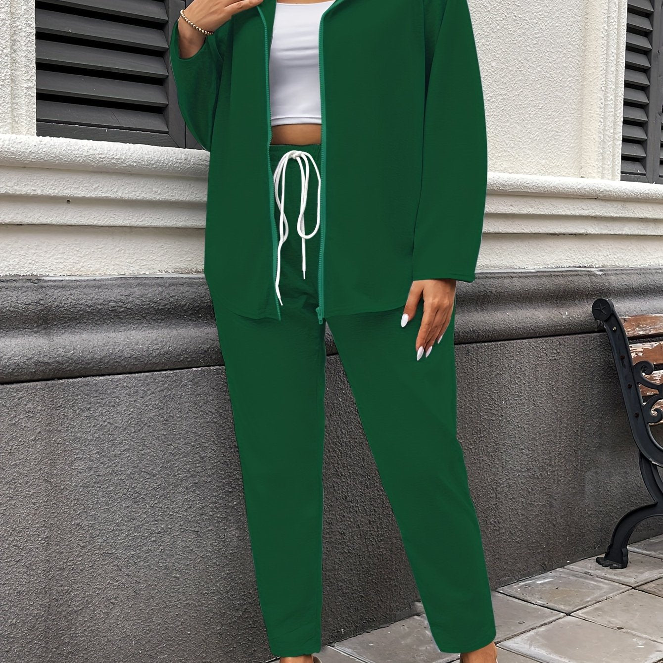 Women's Hooded Casual Suit Polyester Spandex Solid Color Zipper