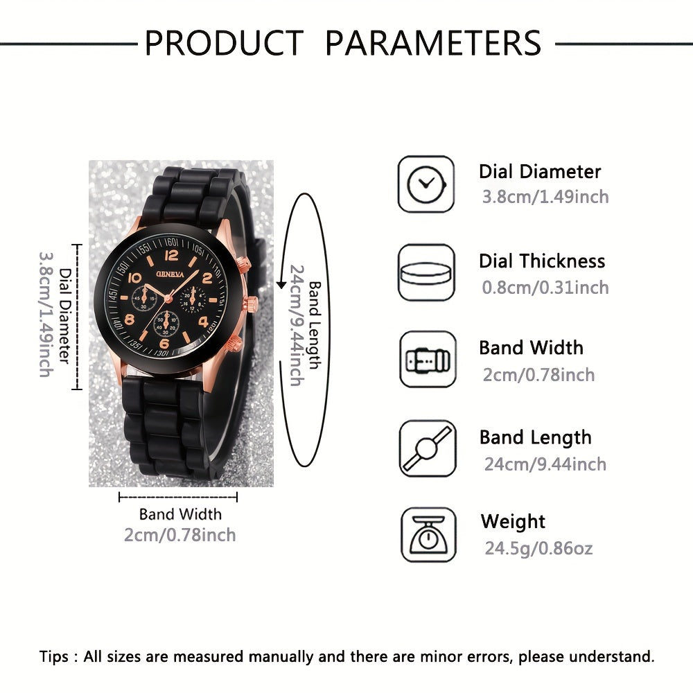 Набор из 3 универсальных повседневных кварцевых часов с хронографом, цифровым циферблатом, силиконовым ремешком