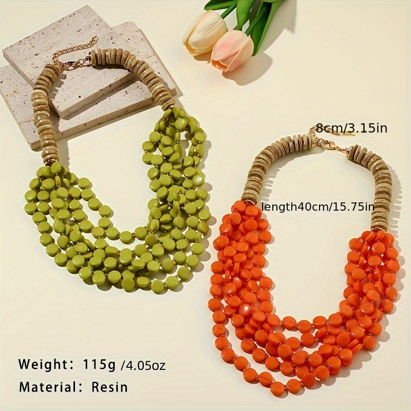 Boho Chic Beaded Necklace for Women Layered Acrylic Jewelry Gift for Vacations and Parties