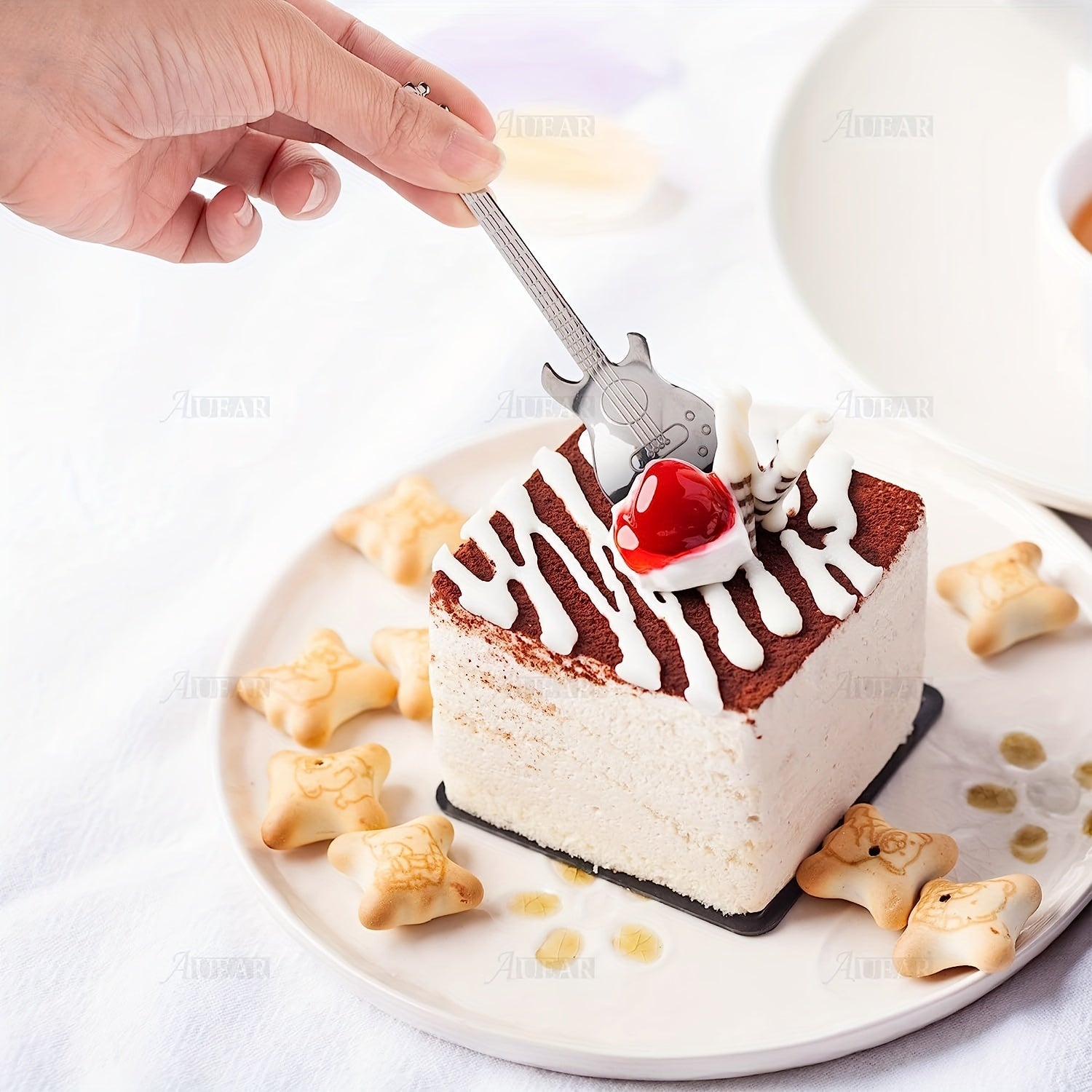 Set of 4 or 6 Guitar-Shaped Stainless Steel Coffee Spoons for Stirring and Spreading