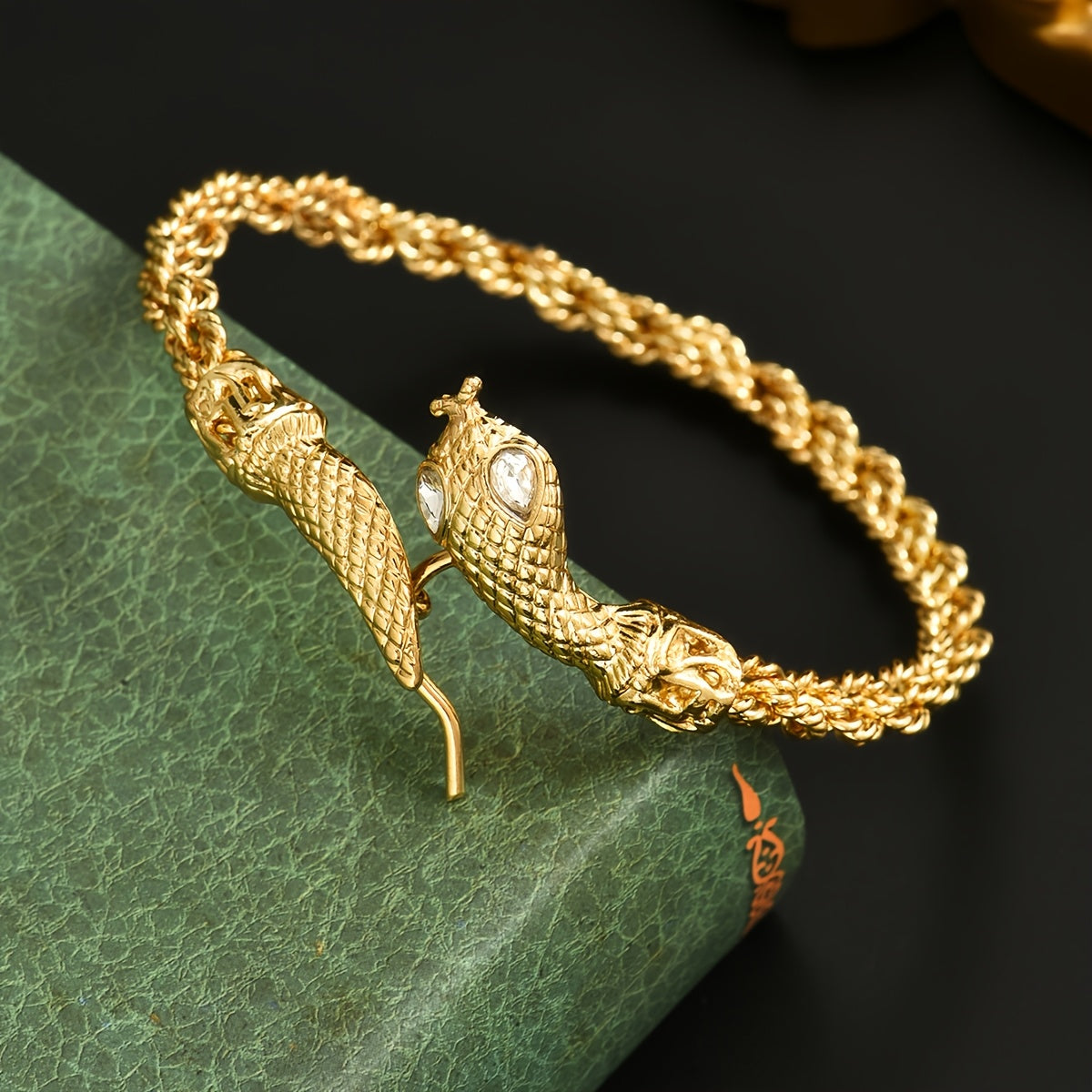Gold-Tone Snake Twist Cuff Bracelet with Simulated November Birthstone and Glass Accents