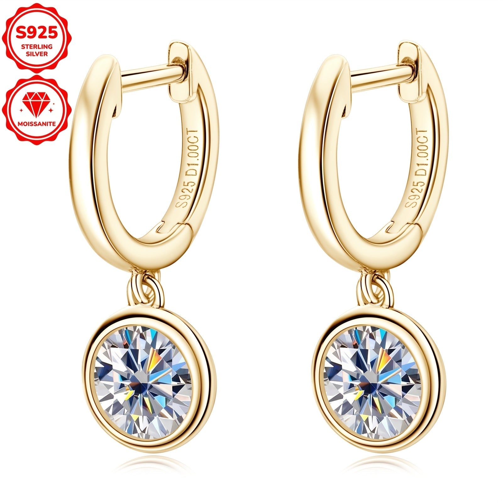 Серебряные серьги с моиссанитом 6,5 мм, 1,0 карата, круглое украшение