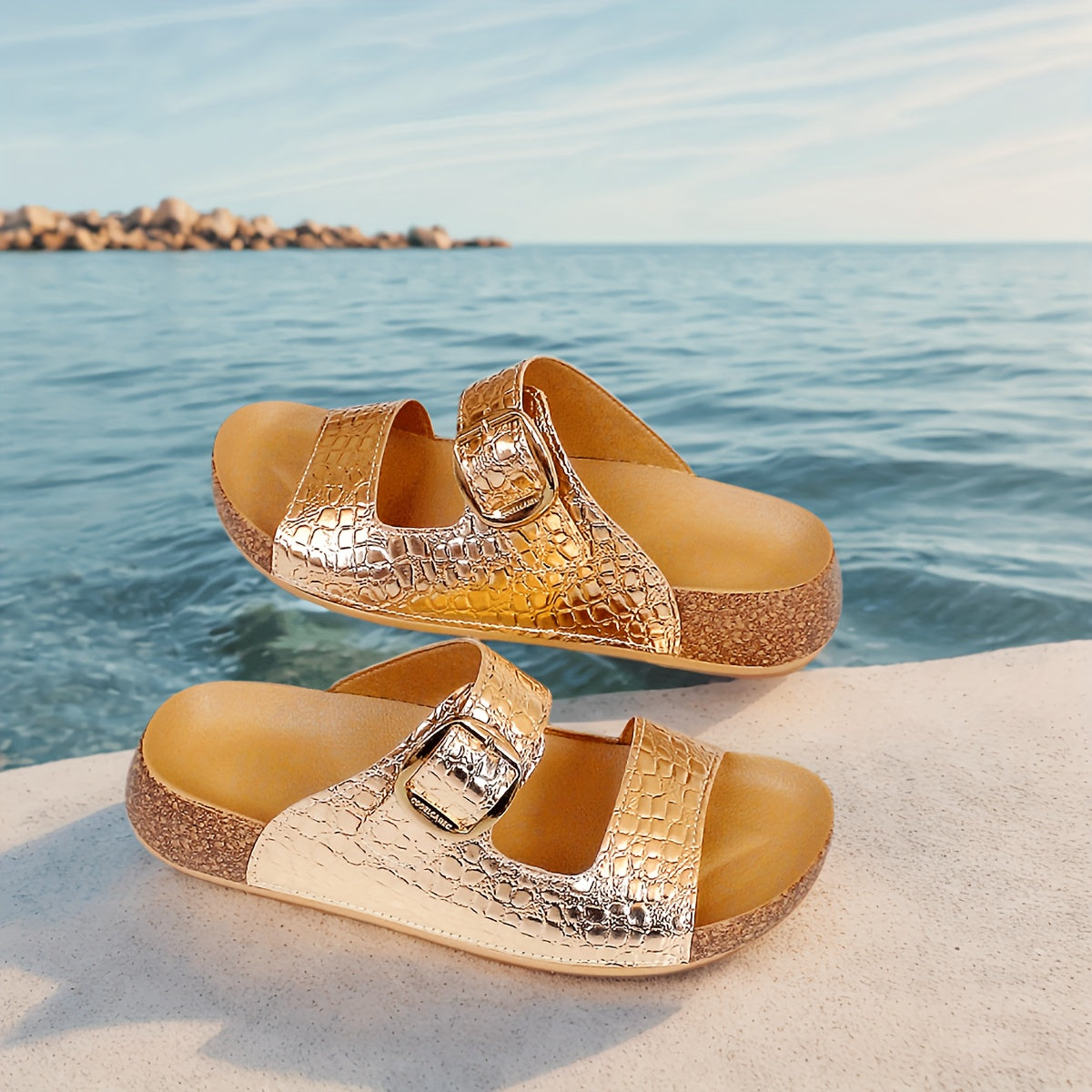 Women's Summer Sandals Moire Pattern Open Toe Mary-Jane Low Heel