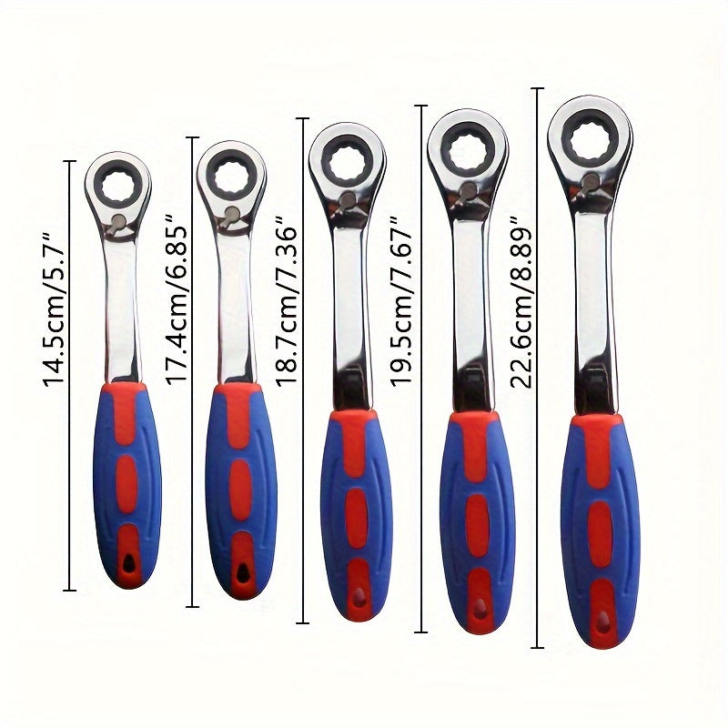 Унисекс пластиковый двухсторонний трещоточный ключ 8-19мм с изогнутой рукояткой