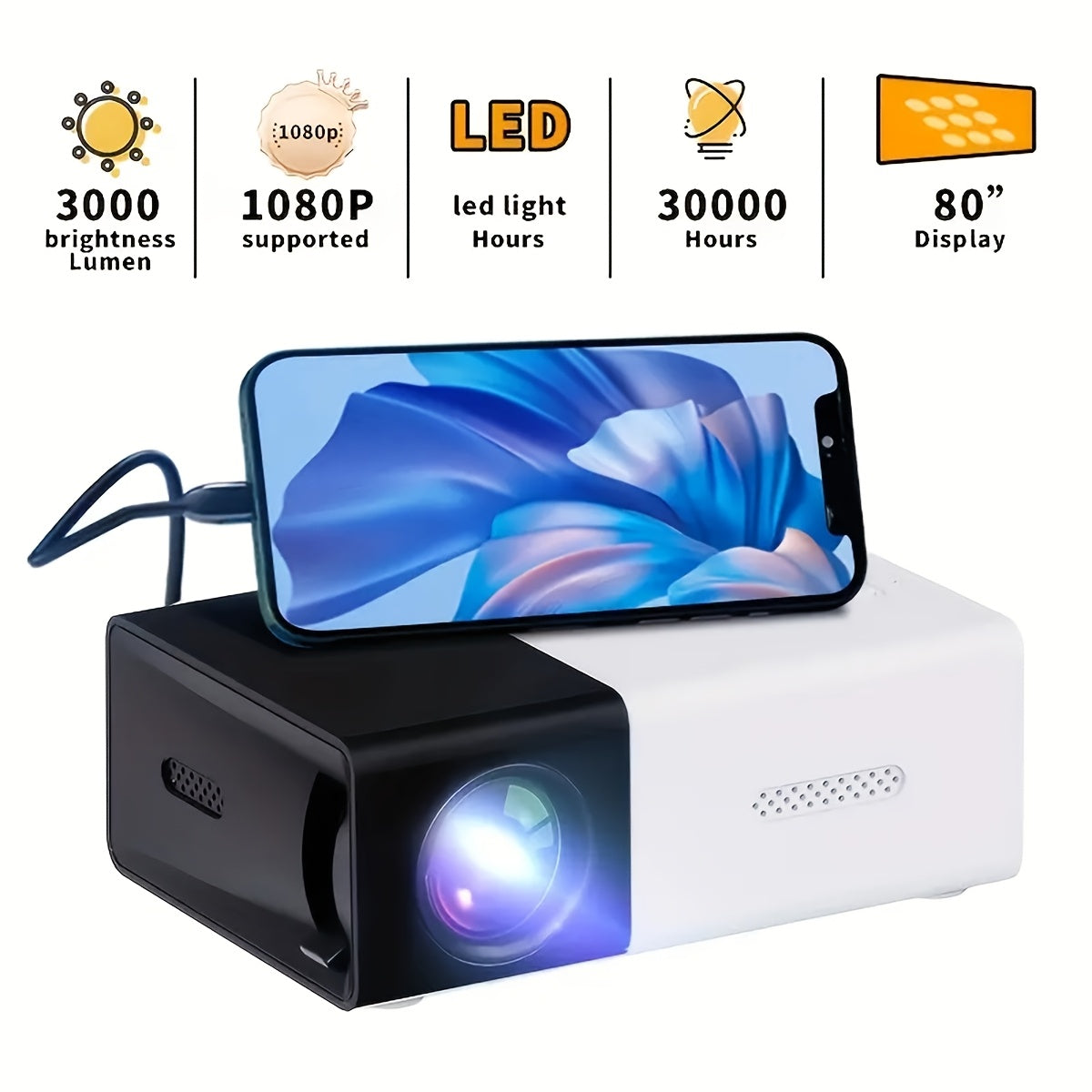 Mini HD Projector 1080P Support for Home Theater USB LCD 3D Ready