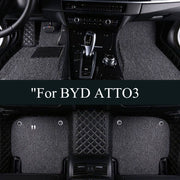 Universal Car Floor Mats and Trunk Pads Black PU Leather Double Layer Set