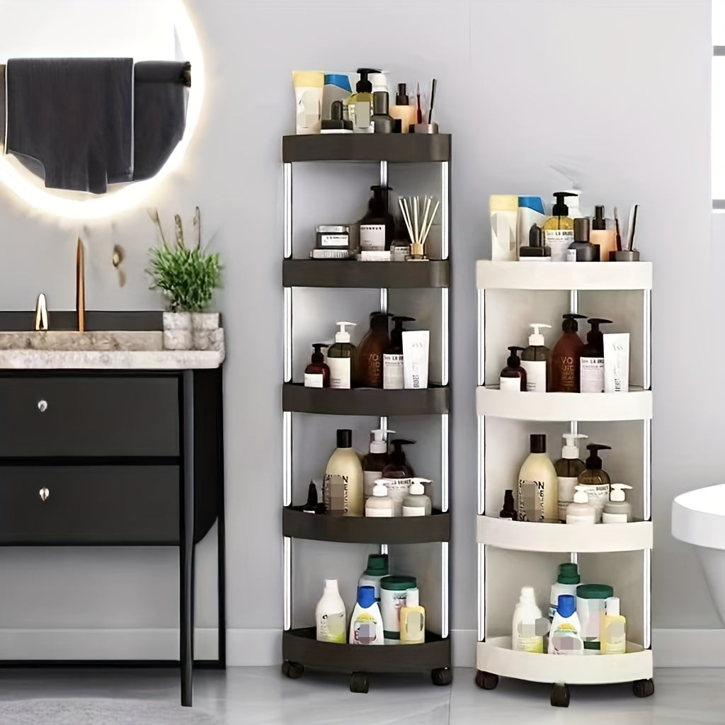 360-Degree Rotating Corner Shelf Stainless Steel Plastic Adjustable Height Bathroom Living Room Storage