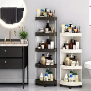 Estante de esquina giratorio de 360 grados, acero inoxidable, plástico, altura ajustable, almacenamiento para baño y sala de estar